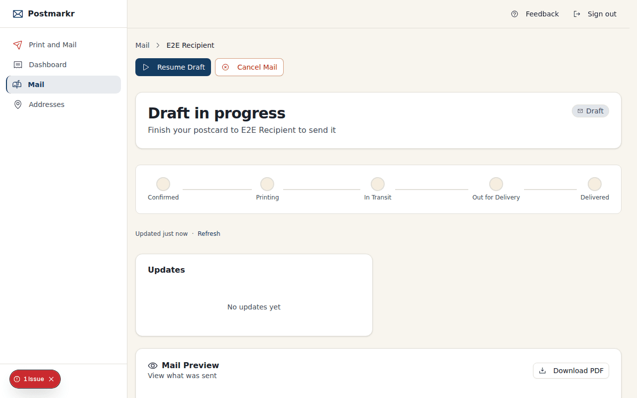 Follow status — Follow mail-stream status updates after mailing