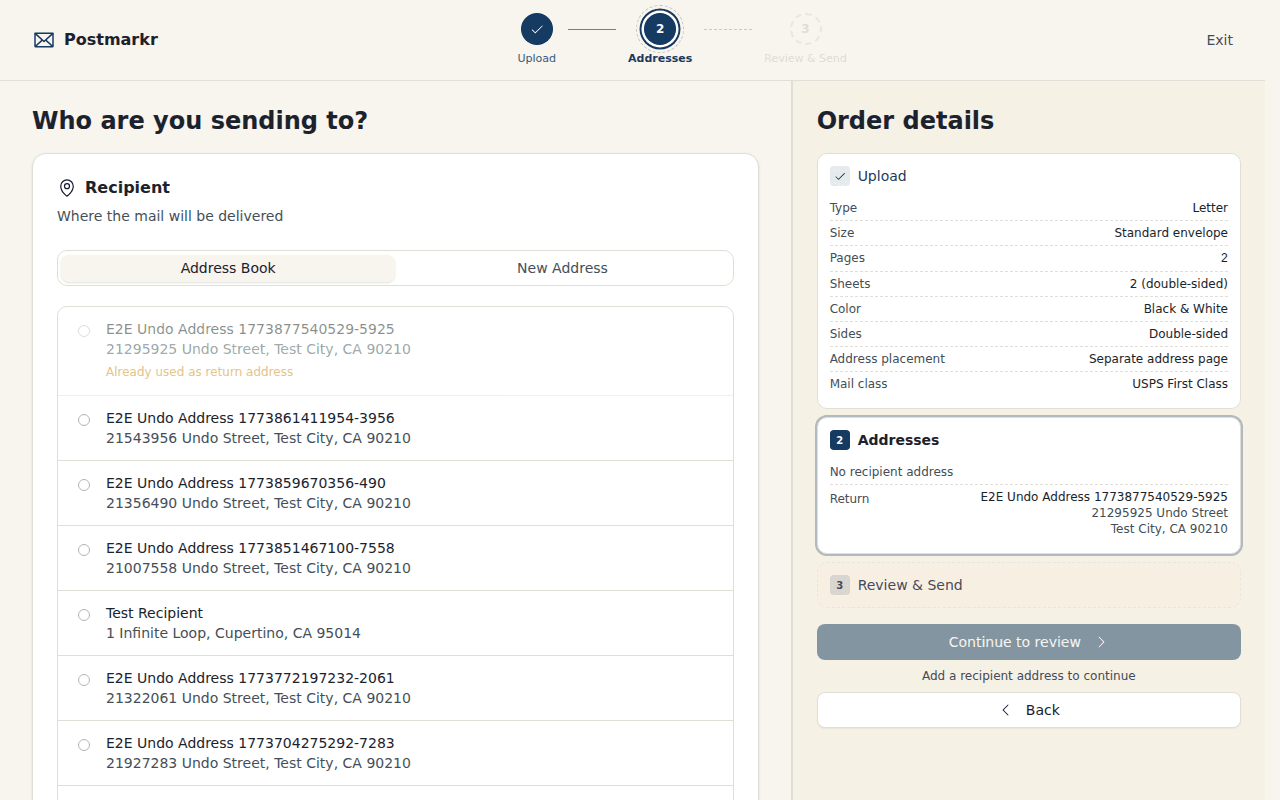 Review & Pay — Confirm the mailpiece and price before sending